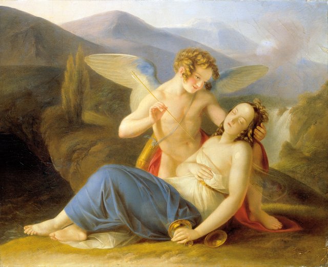 Psyche is awakened from fainting by Cupid's arrow by Karl Agricola