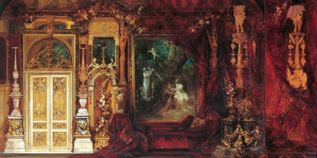 Dekorationsentwurf für das Schlafzimmer Kaiserin Elisabeths in der Hermesvilla (Mittelszene: Ein Sommernachtstraum) by Hans Makart