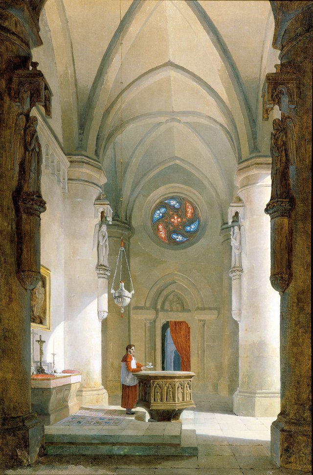 Das Innere einer Taufkapelle by Leopold Ernst