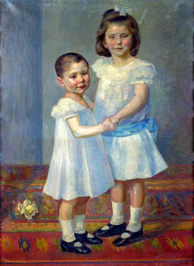 Porträt zweier Kinder by Franz Jaschke