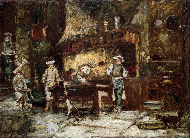 The Kitchen of the Rôtisserie des Deux Paons by Adolphe Joseph Thomas Monticelli