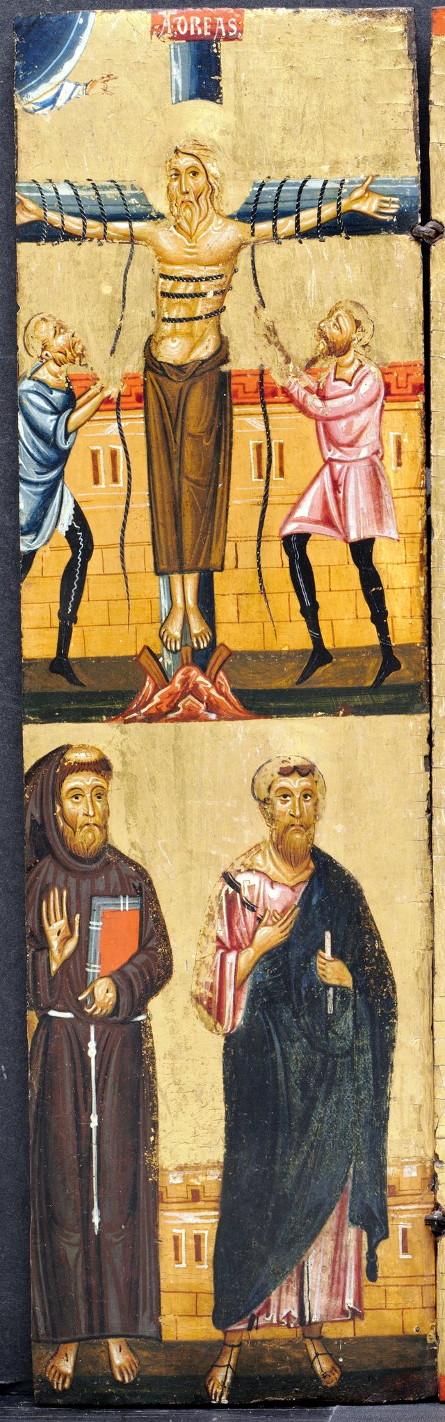 The Crucifixion of St. Andrew, with St. Francis and St. Paul below by Berlinghiero Berlinghieri
