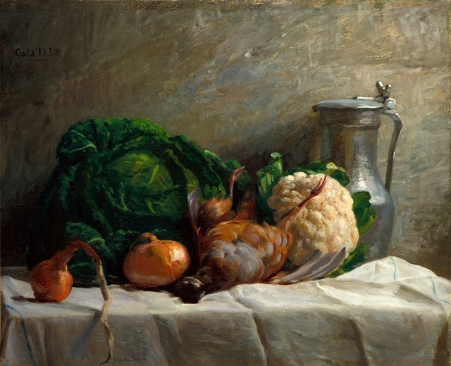 Still Life with Vegetables, Partridge, and a Jug by Adolphe-Félix Cals