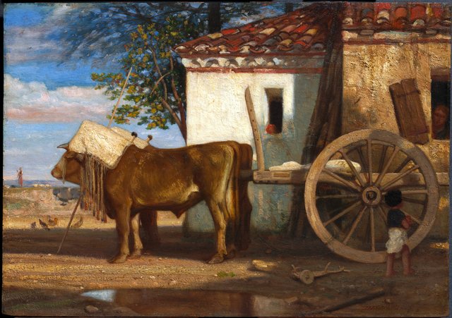 Oxen before a Farmhouse at Le Verrier by Alexandre-Gabriel Decamps