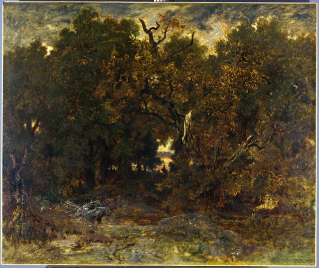 Leaving the Forest, Fontainebleau: Setting Sun by Théodore Rousseau