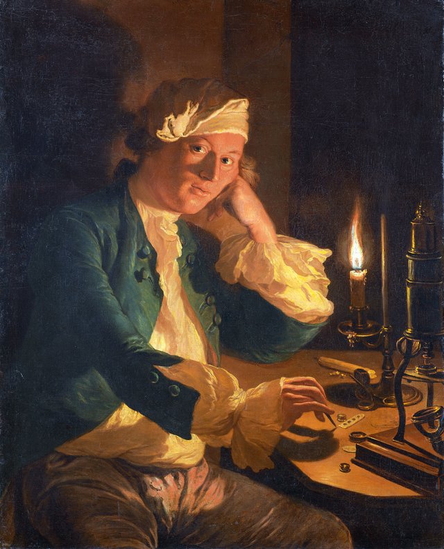 A Scientist Seated at a Desk by Candlelight by Anna Dorothea Therbusch