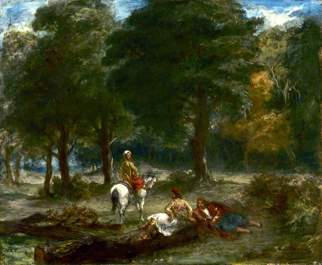 Greek Cavalry Men Resting in Forest by Eugène Delacroix