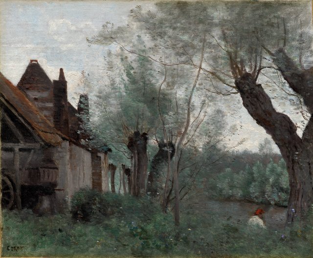 Willows and Farmhouse at Sainte-Catherine-lès-Arras by Jean-Baptiste Camille Corot