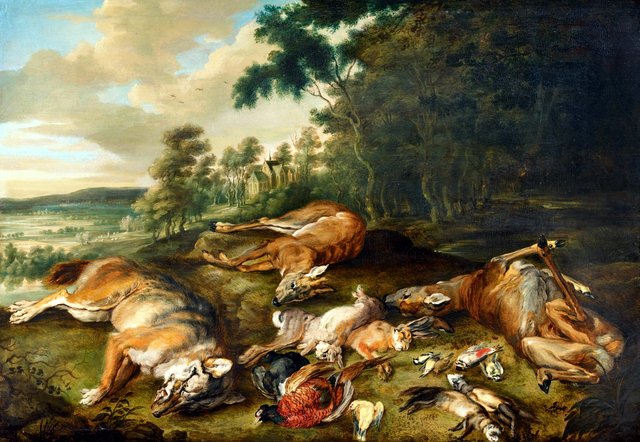 Wooded Landscape with a Game Still Life by Lucas van Uden