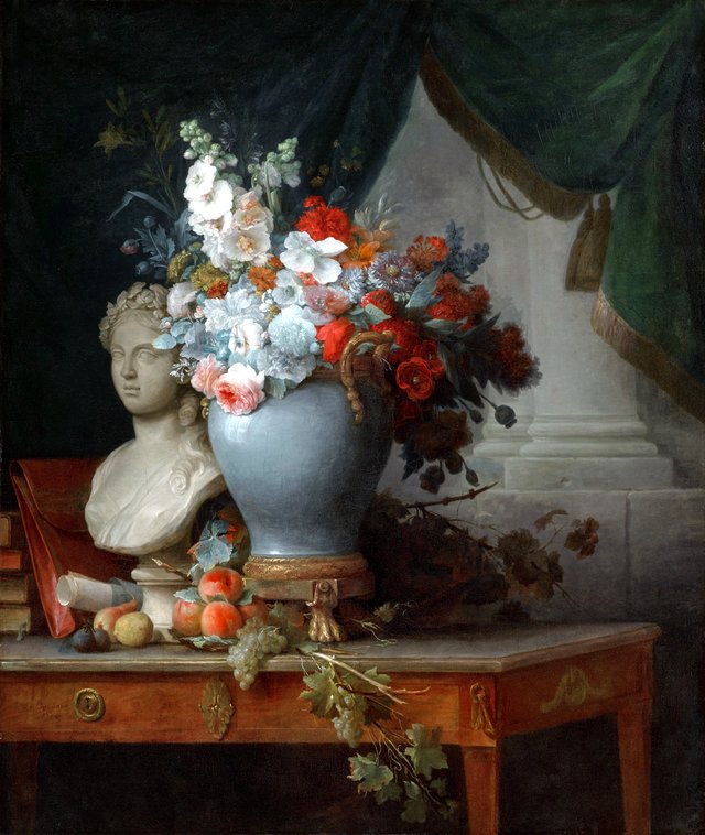 Vase of Flowers with a Bust of Flora by Anne Vallayer-Coster