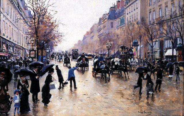 Le boulevard Poissonnière sous la pluie by Jean Béraud