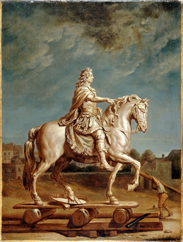 Transport sur la place Louis-le-Grand de la statue de Louis XIV de Girardon by René-Antoine Houasse