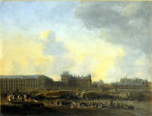 View of the Louvre and the Hôtel de Bourbon in Paris, seen from the left bank of the Seine by Reinier Nooms