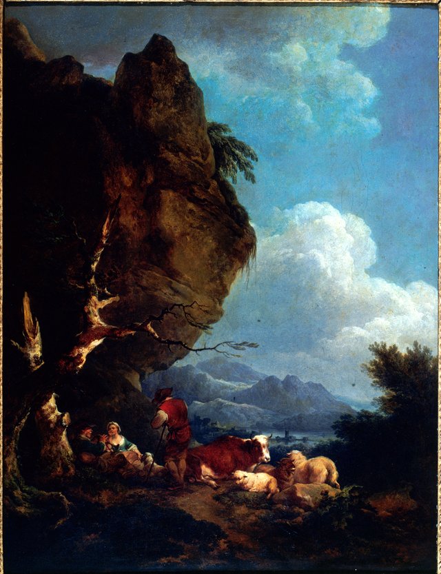 A lively landscape of shepherds by Philip James de Loutherbourg