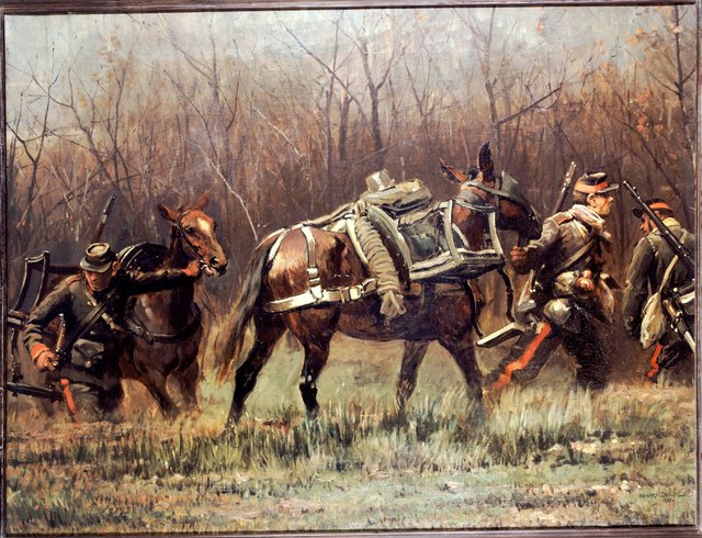 Scène militaire : mobiles conduisant des mulets d'ambulances (fragment du panorama de Champigny) by Édouard Detaille