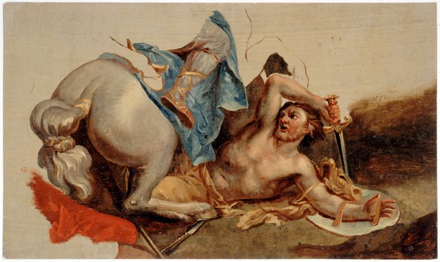 Étude de cheval et de cavalier tombé, d'après Le Brun by Paul-Jacques-Aimé Baudry