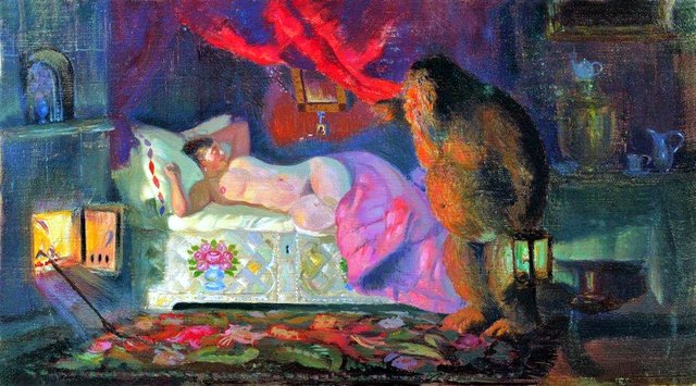 The Merchant Wife and the Domovoi by Boris Kustodiev