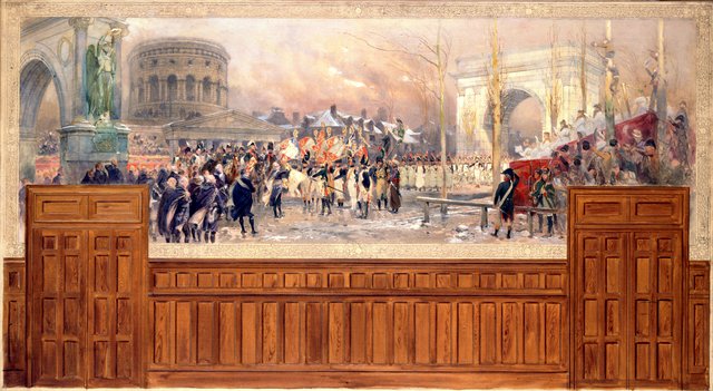 Réception par la municipalité de Paris, à la barrière de la Villette, des troupes revenant de Pologne, après la campagne de 1806-1807. by Édouard Detaille