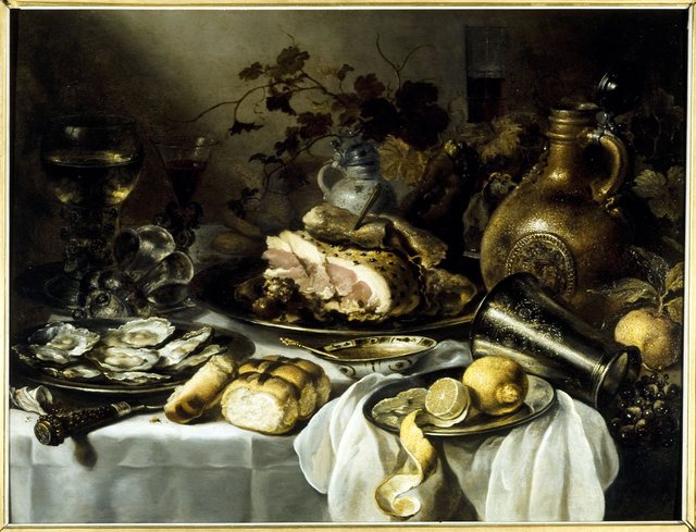 Still life with ham by Pieter Claesz