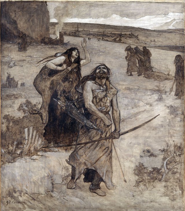 La chasse, esquisse pour l'amphithéâtre de paléontologie du Museum d'histoire naturelle de Paris by Fernand Cormon