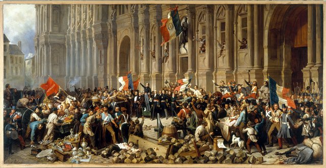 Lamartine in front of the Town Hall of Paris rejects the red flag by Henri Félix Emmanuel Philippoteaux