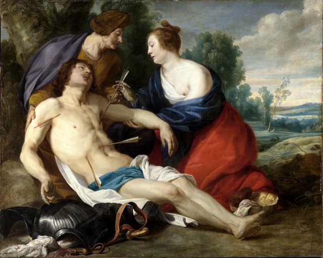 St. Irene removing the arrows from the body of St. Sebastian by Theodoor Rombouts