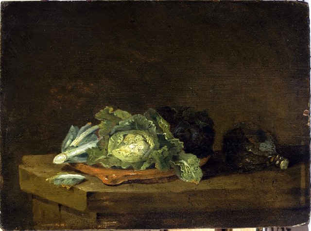 Cabbages on a Table Top by Willem Kalf