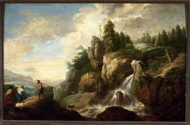 Landscape at a waterfall by Alexander Keirincx