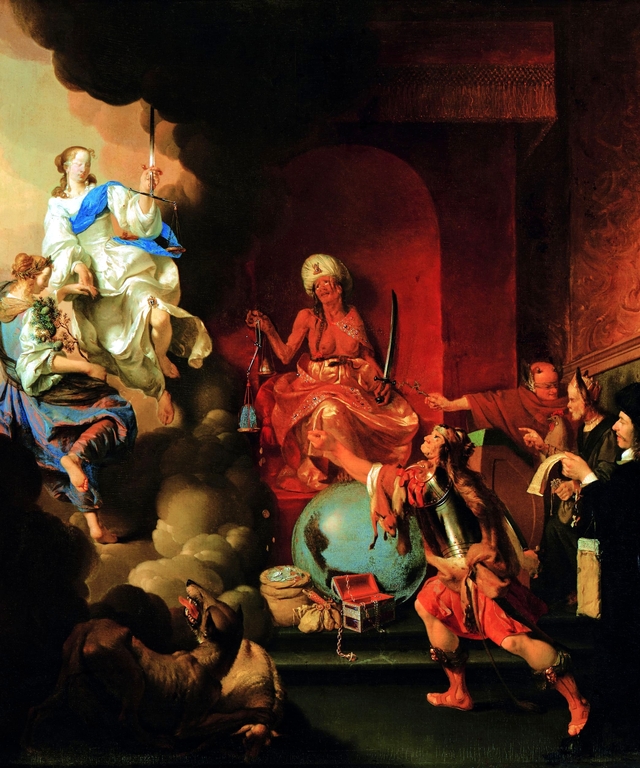 Allegory of enthroned injustice by Ary de Vois