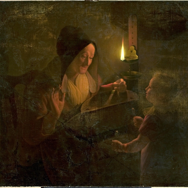 Figural scene by candlelight by Michiel Versteegh