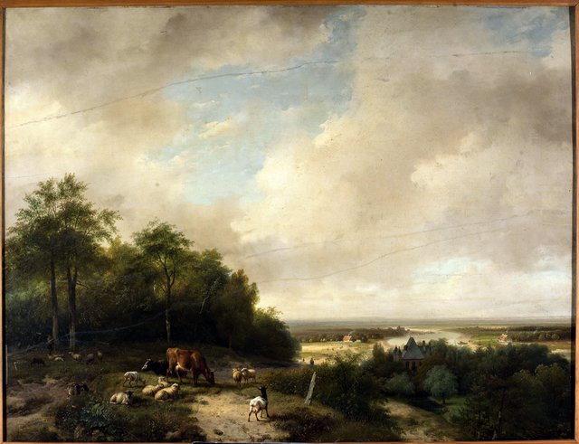 Landscape with a herd at the forest edge by Andreas Schelfhout