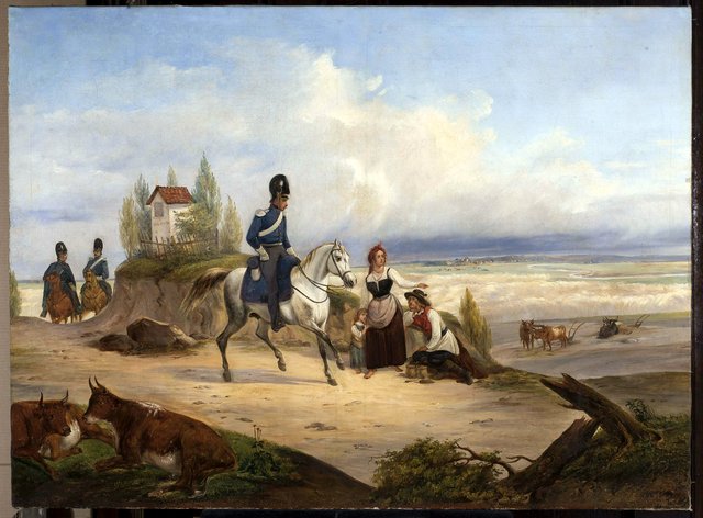 Military patrol and peasants by January Suchodolski