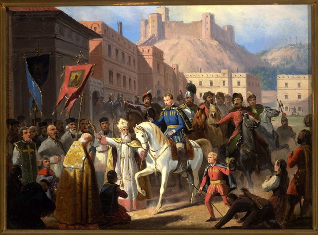 Hosius, bishop of Vilnius, and Sigismund Augustus by January Suchodolski
