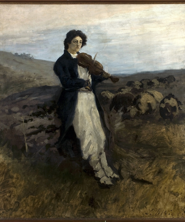 Modrzejewska as a fiddler by Stanisław Witkiewicz