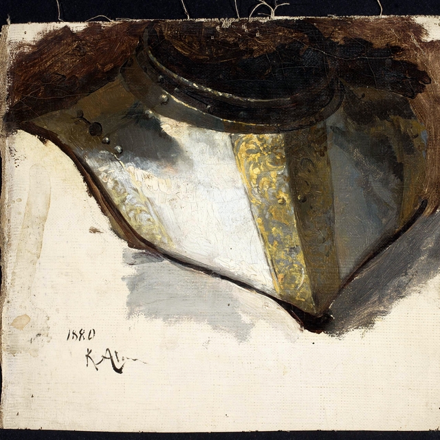 Armour bevor of Late Renaissance, study by Kazimierz Alchimowicz