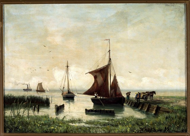 Sail boats at the lakeside by Walter Leistikow