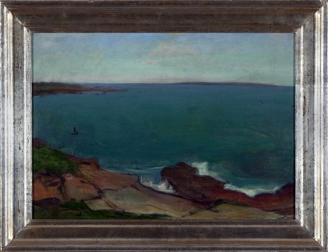 Marine landscape with a small boat by Władysław Ślewiński