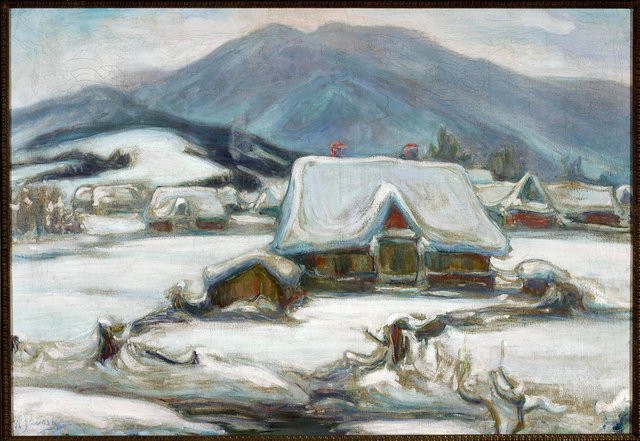 Cottages in the snow by Władysław Ślewiński
