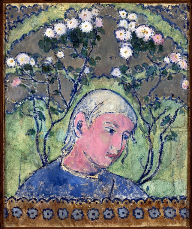 Head of a girl in flowers by Tadeusz Makowski