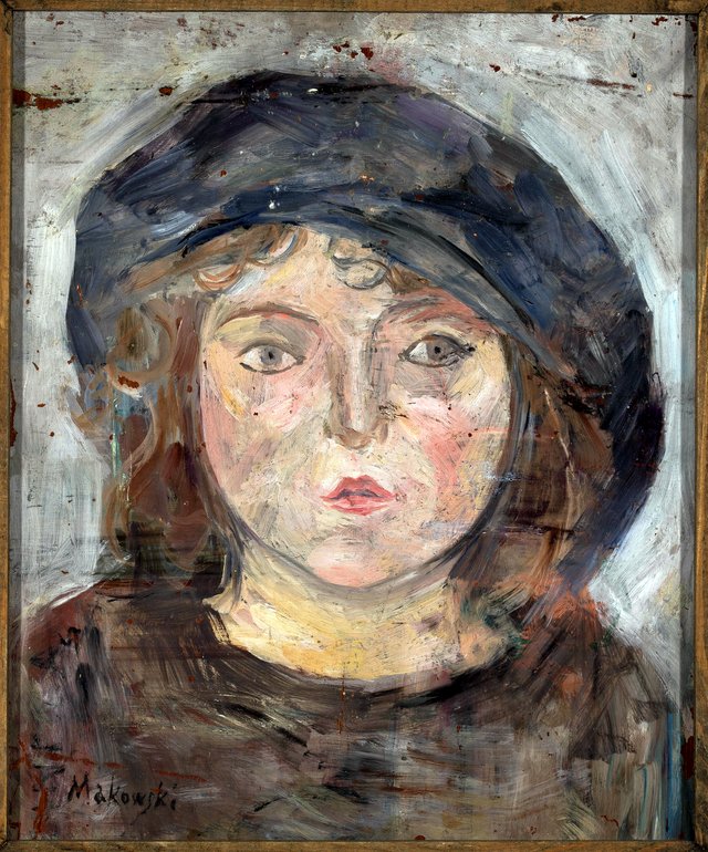 Head of a little girl in a dark beret by Tadeusz Makowski