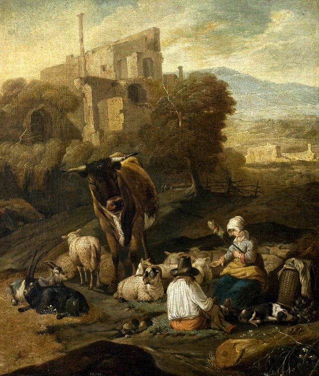 Pastoral Scene Against Ruins by Johann Heinrich Roos