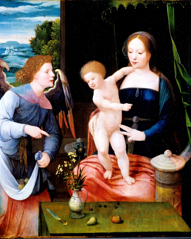 The Virgin and Child with an Angel by Master of the Female Half-Lengths