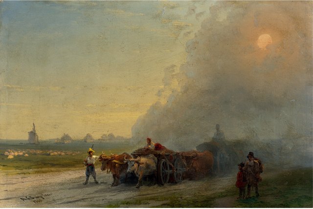 Ox-carts in the Ukrainian steppe by Ivan Aivazovsky