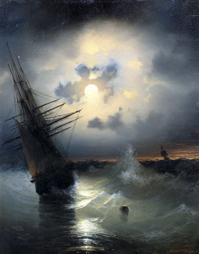 Sailing Ship on the Sea at Moonlight. by Ivan Aivazovsky