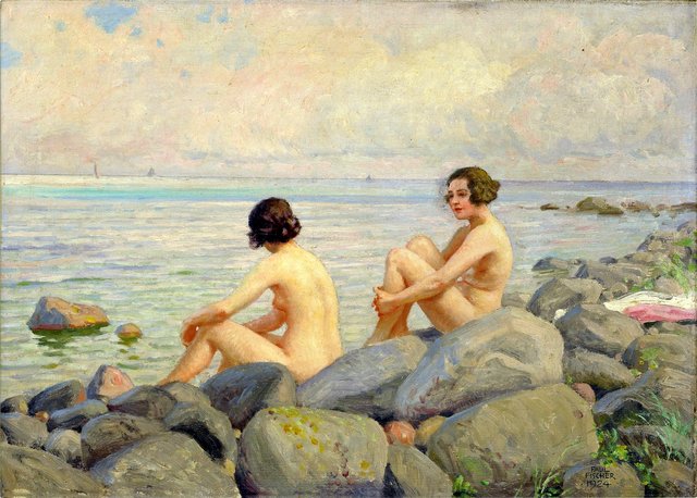 Bathing on the Rocks by Paul Fischer