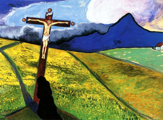 Kreuz in Landschaft by Marianne von Werefkin