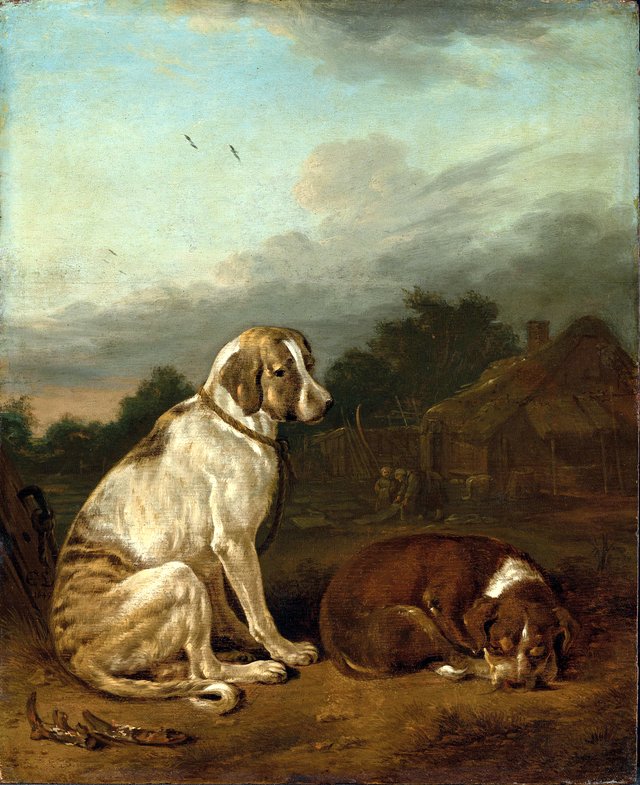 Two dogs in a landscape by Cornelis Saftleven