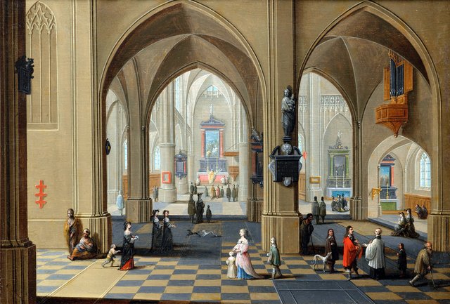 Interior of a church with people by Pieter Neefs the Elder