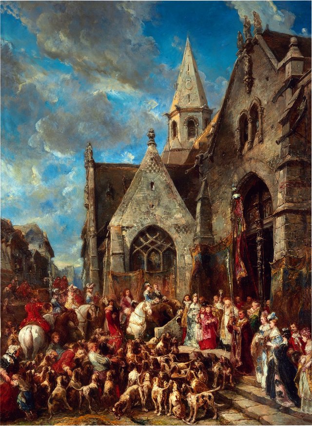 St. Hubert's Day (The Blessing Of The Hounds) by Eugène Isabey