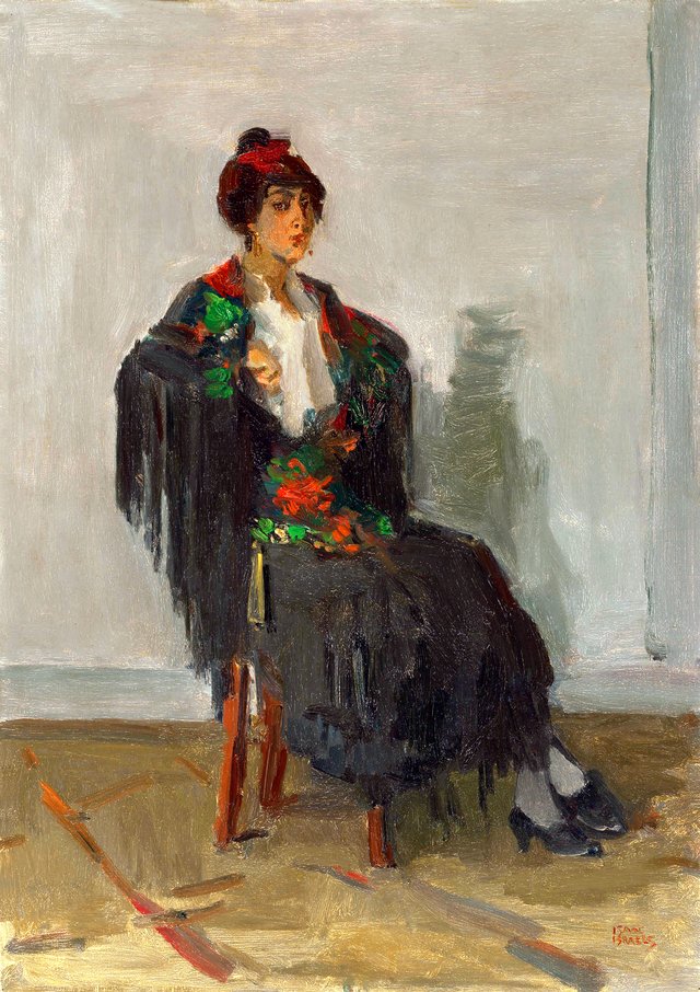 Seated lady in a Spanish dress by Isaac Israëls